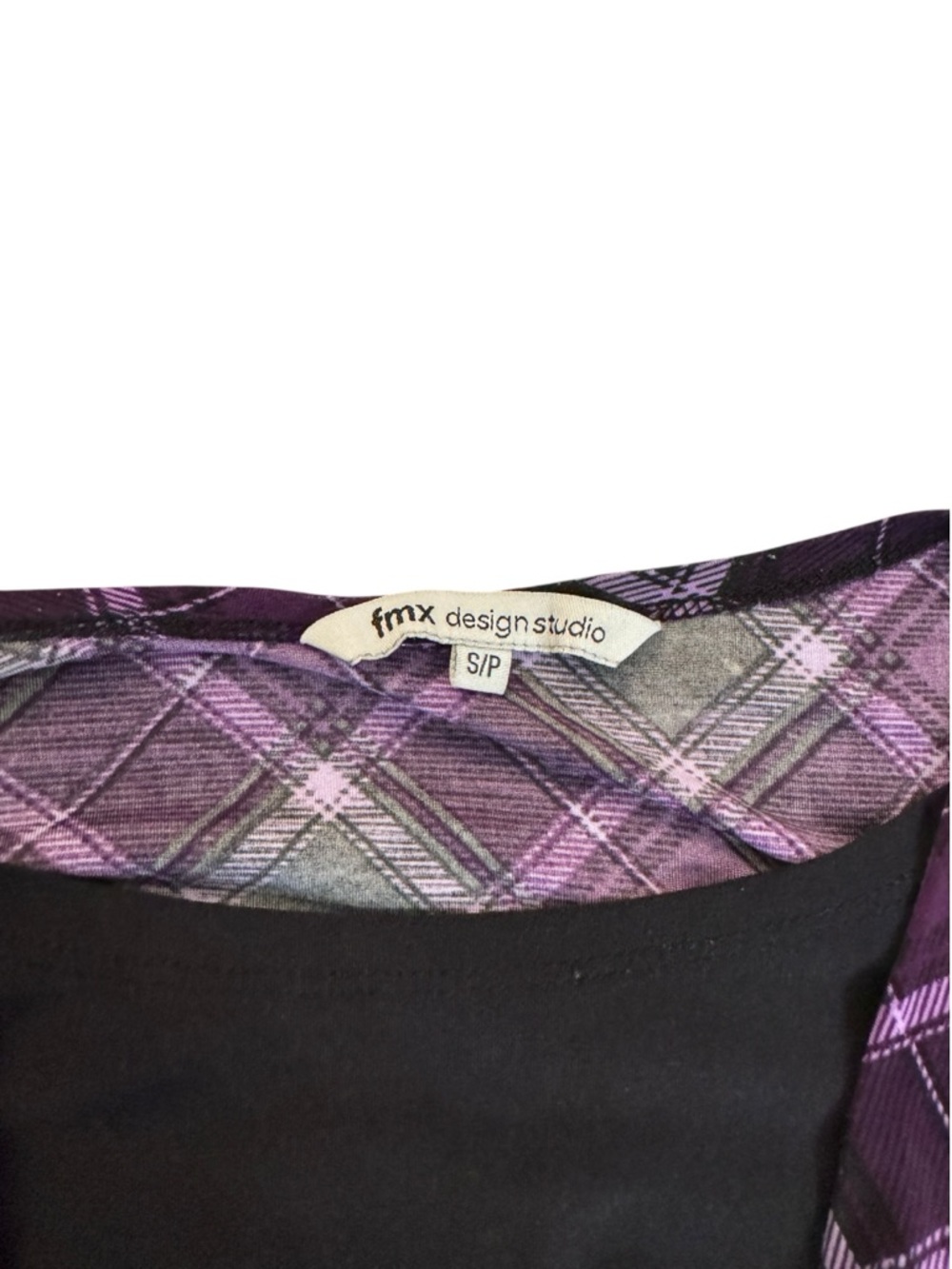 Plaid Cowl-Neck Short Sleeve Top in Purple - Picture 3 of 7